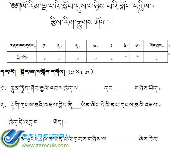 江孜县金嘎乡完小五年级第二学期数学期中考试试卷