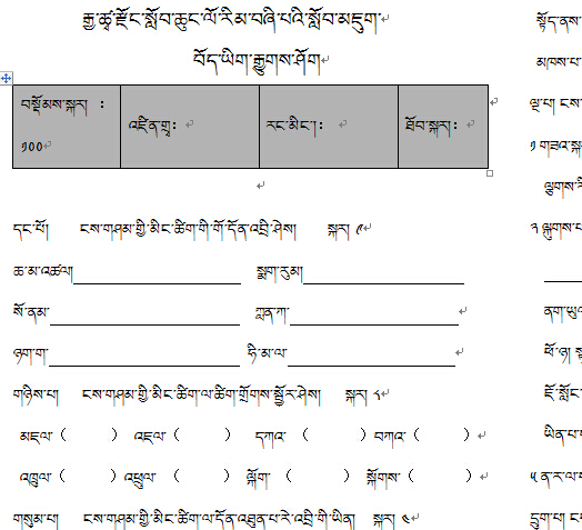 小学四年级下学期藏语文期末考试试卷
