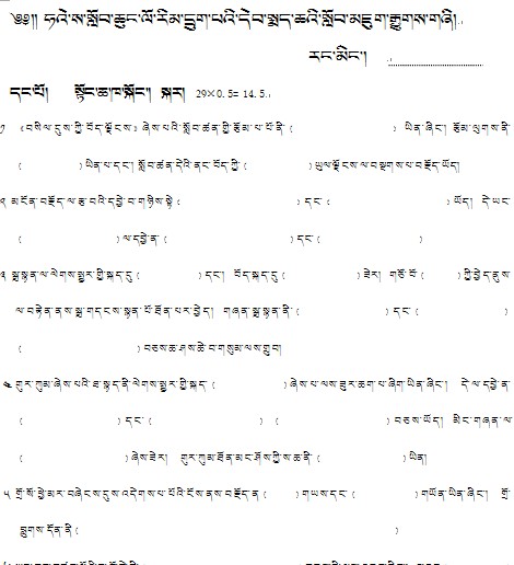 海萨小学六年级下学期藏语文期末考试试卷  