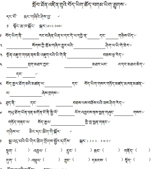 小学六年级下学期藏语文测试
