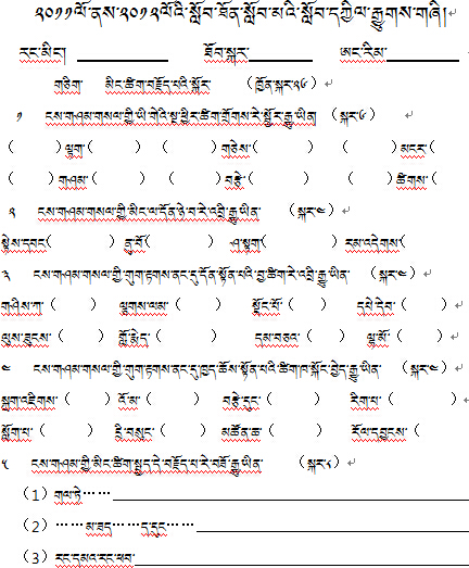 小学六年级下学期藏语文期中考试试卷