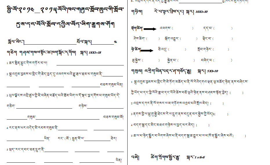 六年级上藏语文期中考试