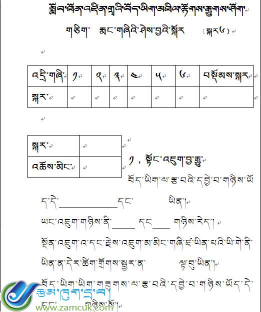 曲美乡中心小学六年级下学期藏语文模拟考试卷