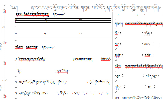 达嘎小学三年级上学期藏语文期中考试试卷